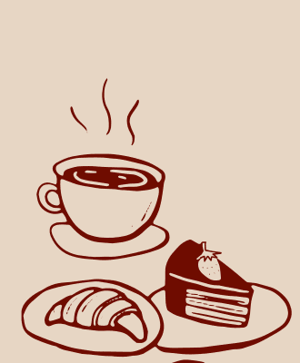 Hand-drawn coffee and cake from the Society Cafe menu